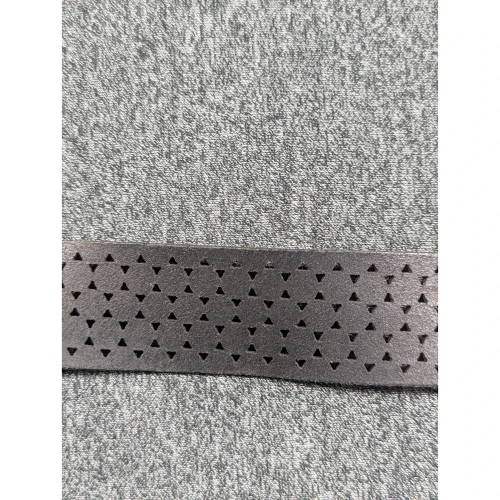 Suzi Roher Dk brown Leather Laser Cut Geometric Floral Belt Silver Buckle 36in